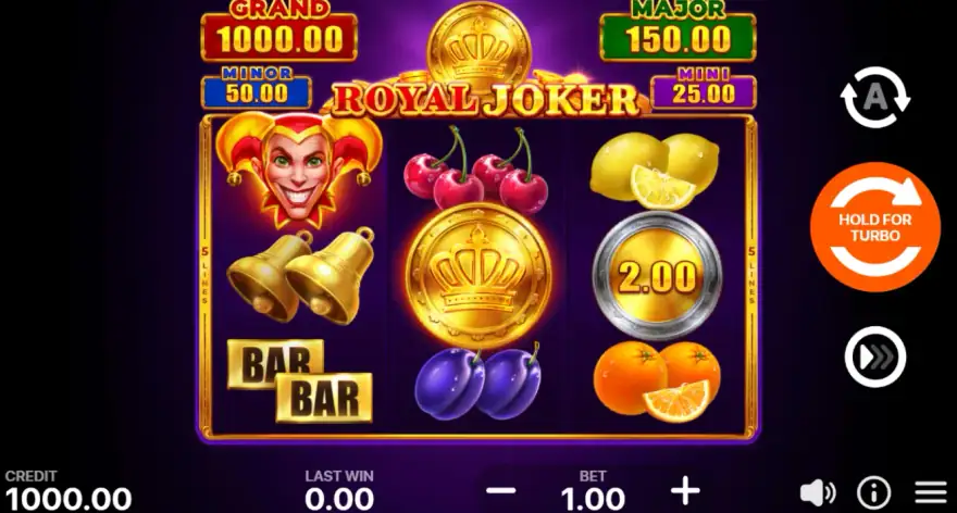 Royal Joker live reels with Grand, Major, Minor and Mini jackpots