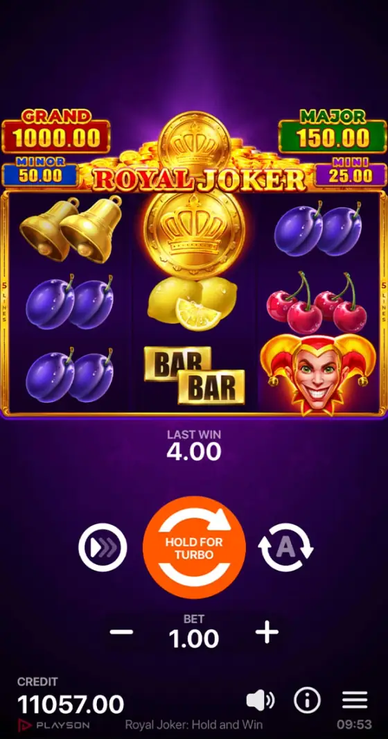Royal Joker reels and controls during play